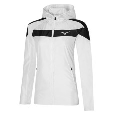 Mizuno HOODED JACKET (W) Куртка беговая ветрозащитная женская Белый/Черный