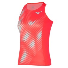 Mizuno PRINTED TANK (W) Майка теннисная женская Коралловый/Голубой
