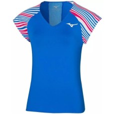 Mizuno PRINTED TEE (W) Футболка теннисная женская Голубой/Белый/Розовый