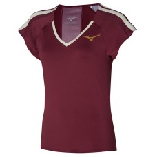 Mizuno PRINTED TEE (W) Футболка теннисная женская Бордовый/Белый
